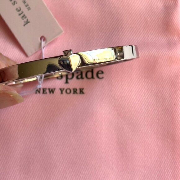 NWT Kate Spade Silver Heritage Spade Logo Metal Button Bangle Bracelet Dust Bag - Picture 7 of 10